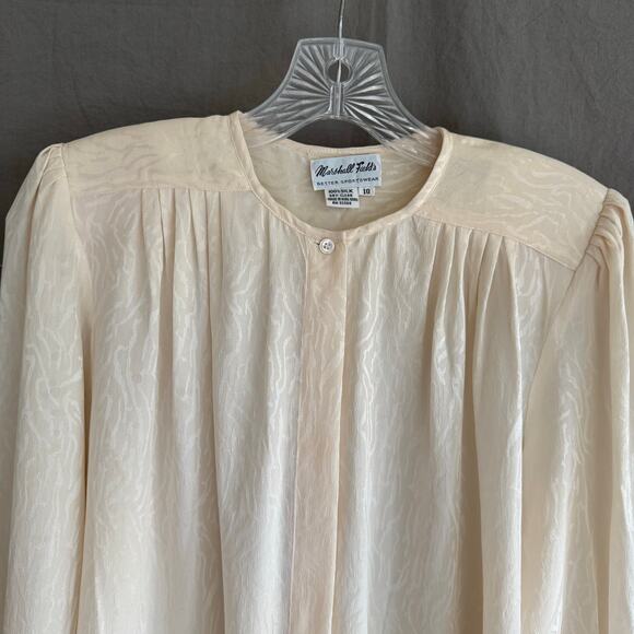 Vintage Marshall Field's Silk Blouse Cream with Jacquard Pattern 70s/80s Sz 10 - Picture 2 of 16